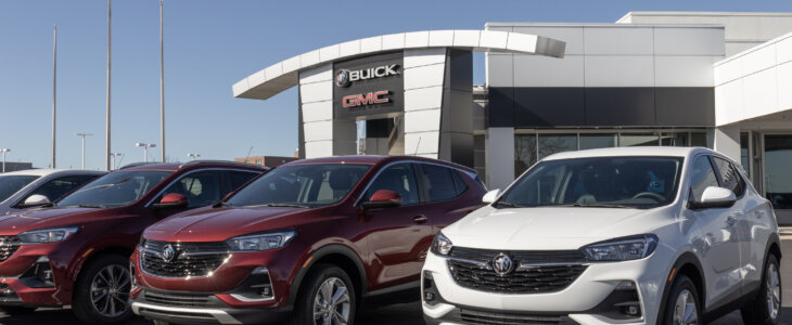 Cincinnati - Circa February 2023: Buick Encore SUV display. The Encore has Amazon Alexa, Apple CarPlay and Android Auto built in.